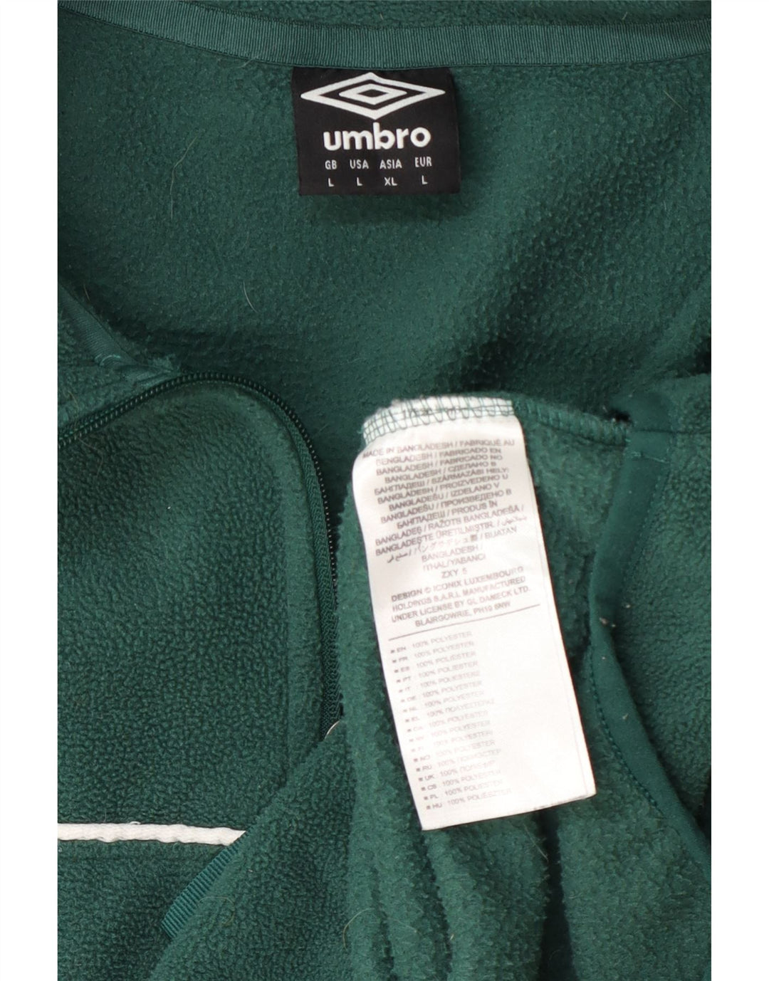 Umbro Maglione in pile con collo con zip grafica da uomo, grande poliestere verde