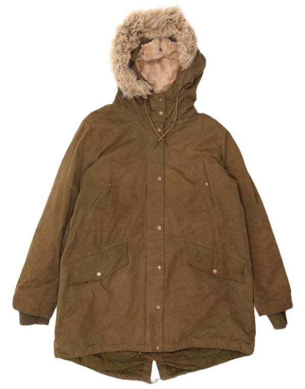 Giacca parka con cappuccio da donna FAT FACE UK 16 grande poliestere kaki