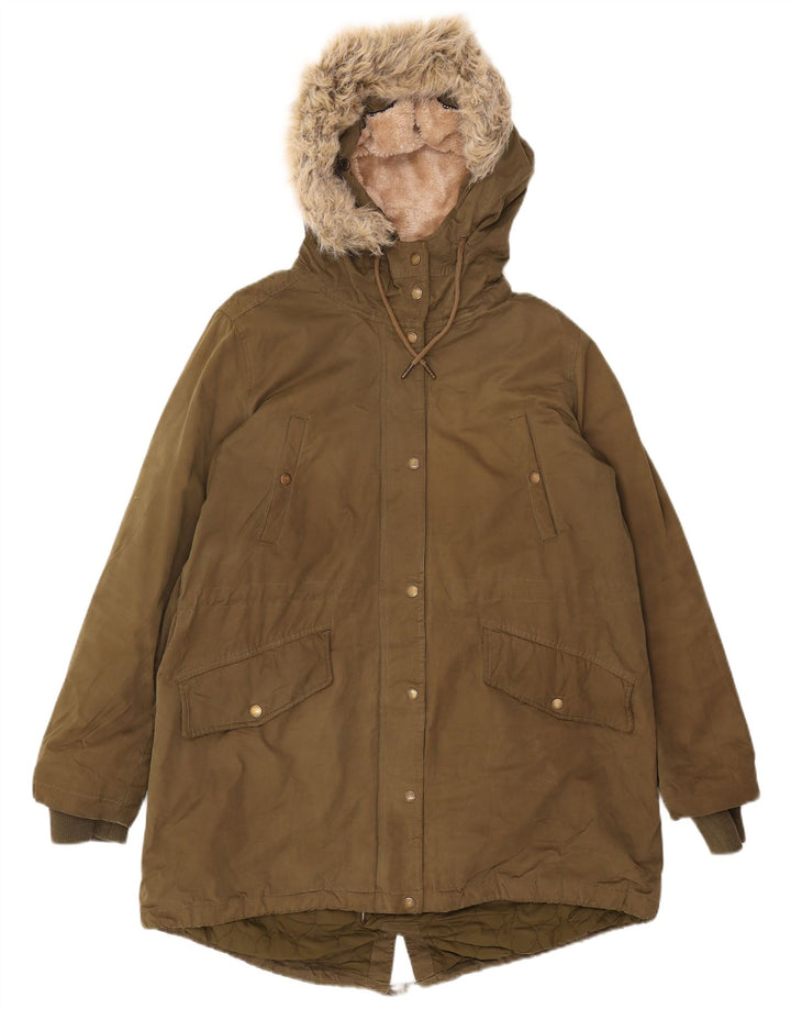 Giacca parka con cappuccio da donna FAT FACE UK 16 grande poliestere kaki