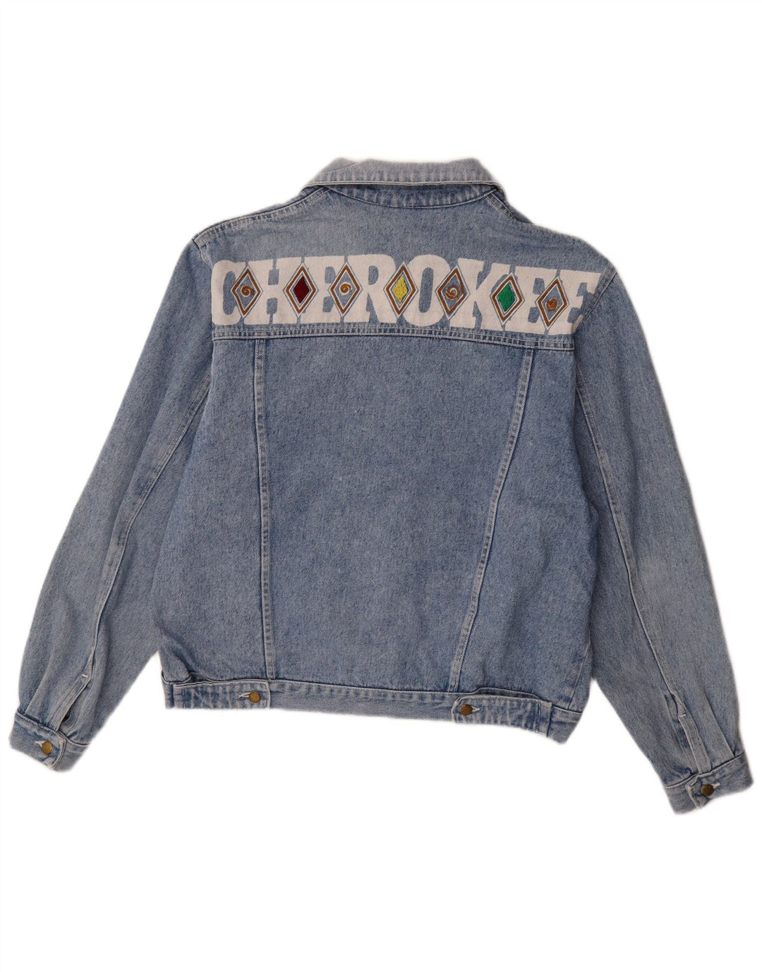 Giacca in denim grafico da uomo Cherokee UK 40 grande cotone geometrico blu