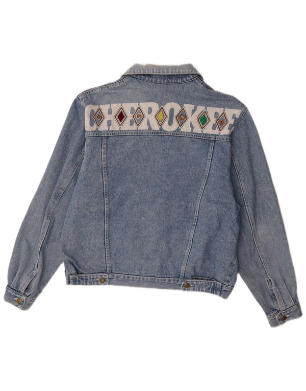 Giacca in denim grafico da uomo Cherokee UK 40 grande cotone geometrico blu