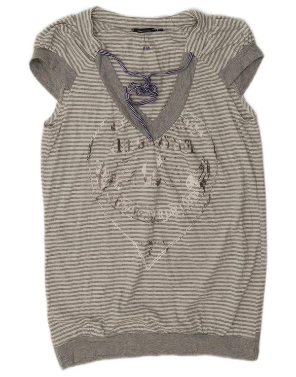 Camicetta grafica da donna Gas Top UK 14 Cotone a righe grandi grigie