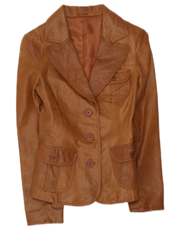 Giacca blazer in pelle da donna a 3 bottoni Bay UK 10 piccola marrone