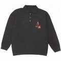 Maglione vintage da uomo con collo a polo grafico grande grigio