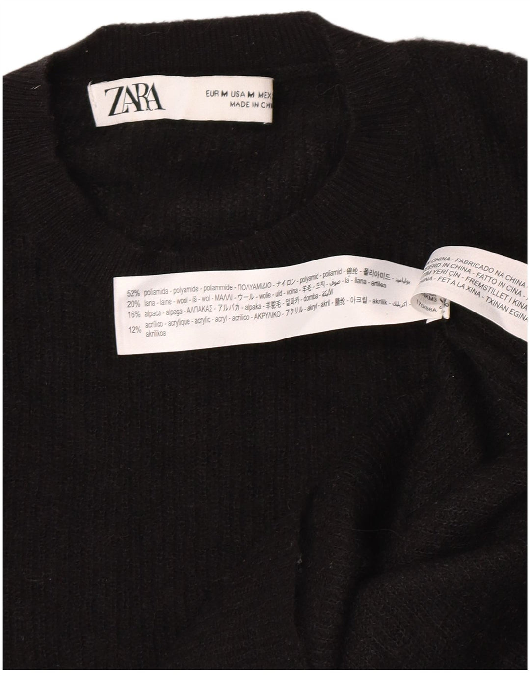 Maglione maglione girocollo da donna Zara UK 12 medio nero poliammide