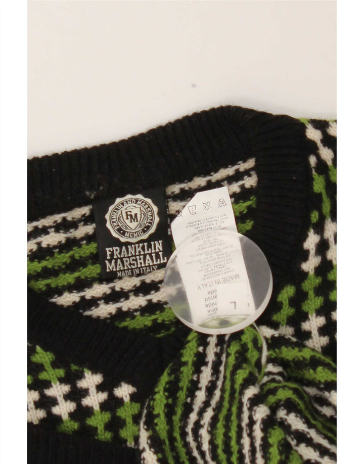 Maglione da uomo con scollo a V Franklin & Marshall, lana a righe verdi grandi