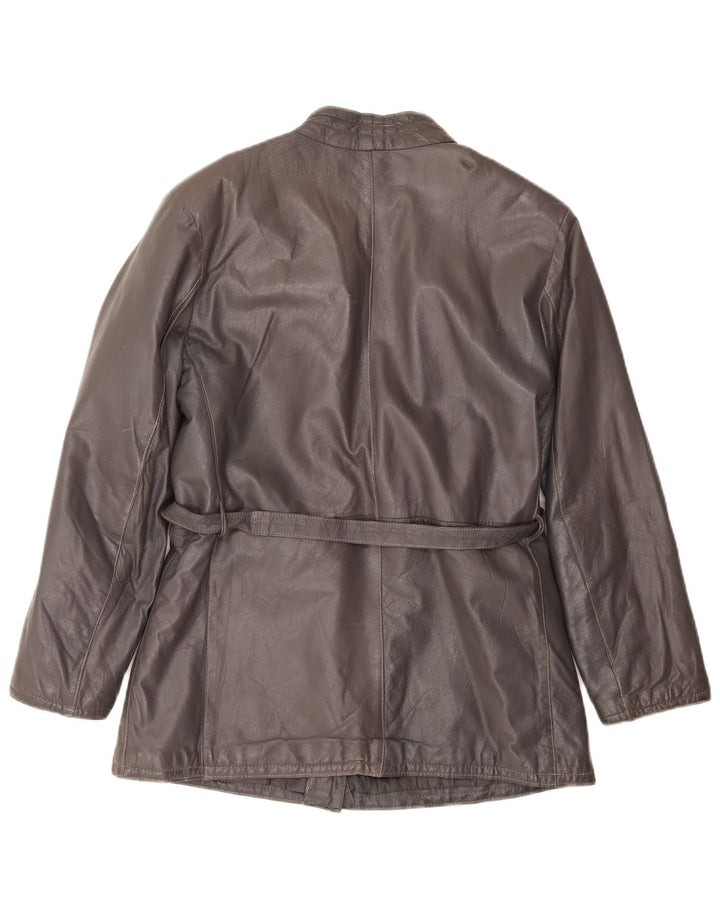 Giacca in pelle vintage da donna UK 16 grande grigia