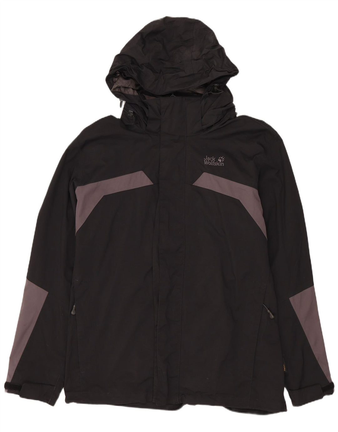 JACK WOLFSKIN Giacca antipioggia da uomo con cappuccio UK 36/38 Medium Nero Colourblock