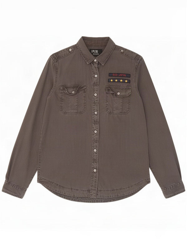 Camicia militare da donna Superdry UK 14 Tencel grigio medio