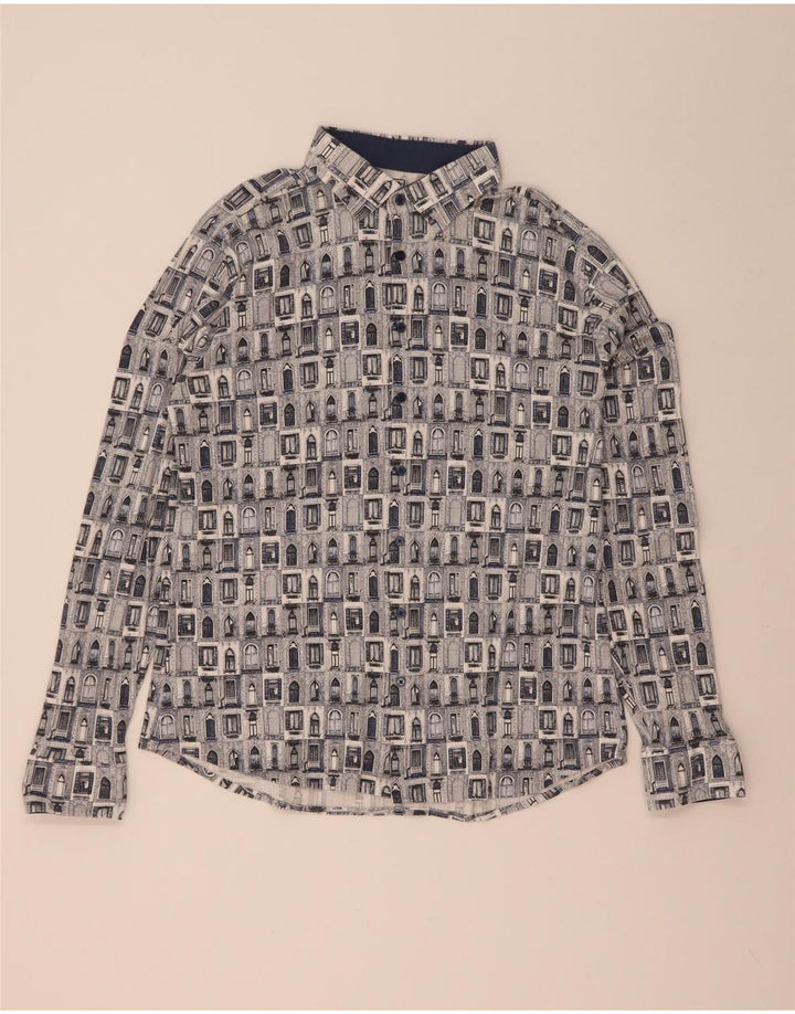Camicia Desoto da uomo con motivo astratto, grande cotone blu