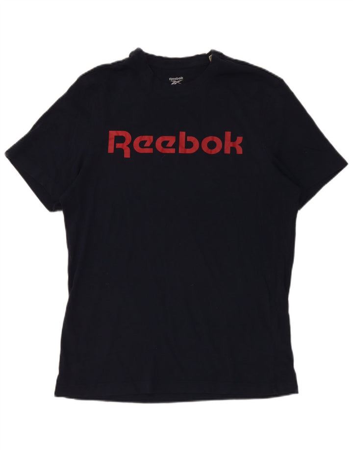 T-shirt grafica da uomo Reebok Top Large in cotone blu navy