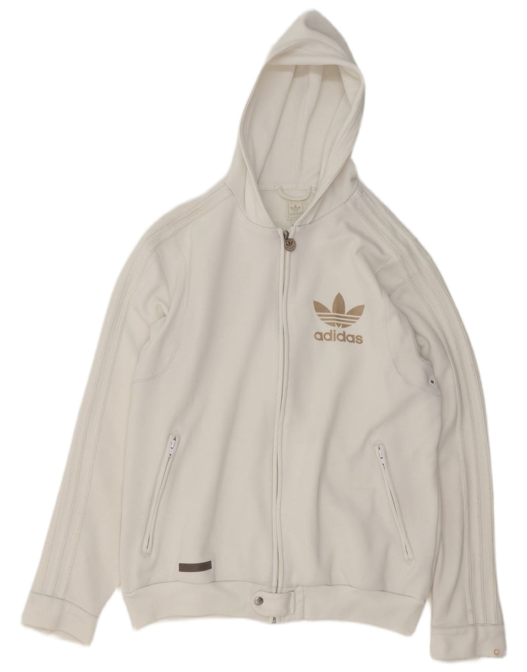 Felpa con cappuccio e zip da uomo Adidas XL poliestere bianco