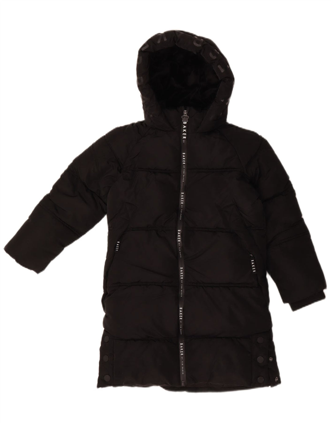 Cappotto imbottito con cappuccio grafico per ragazze Ted Baker 7-8 anni in poliestere nero
