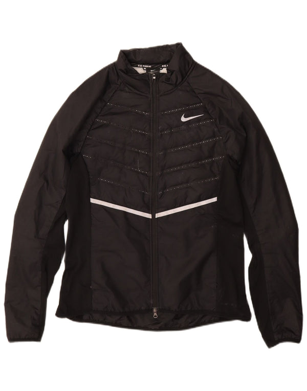 NIKE Womens Racer Jacket UK 12 Medium Black Polyester