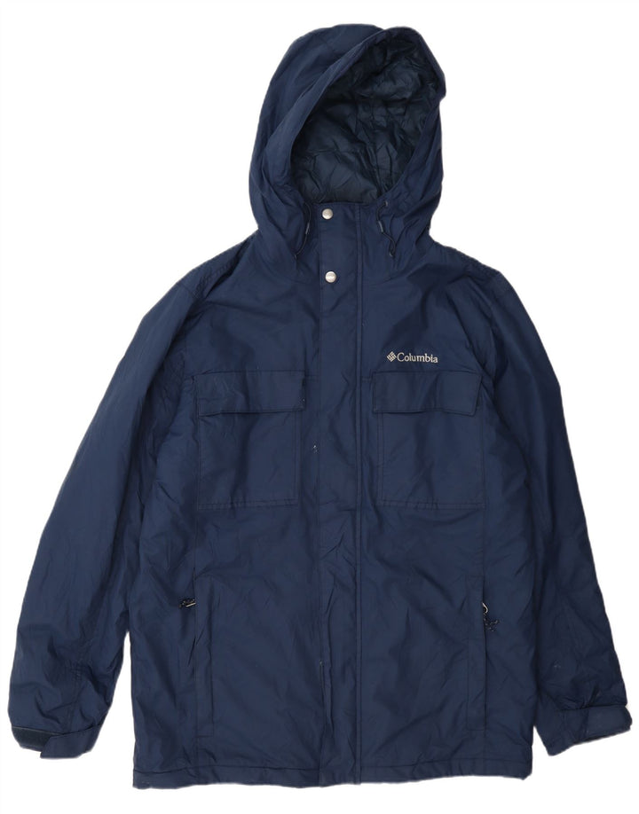 Giacca antipioggia con cappuccio da uomo Columbia UK 38 nylon blu navy medio