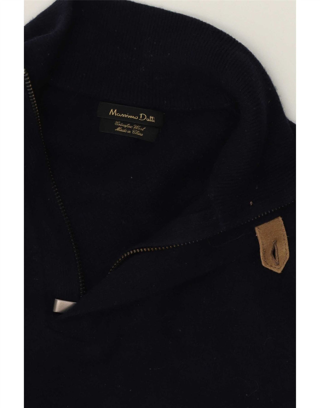 Massimo Dutti Maglione da uomo con zip e collo in lana media blu navy
