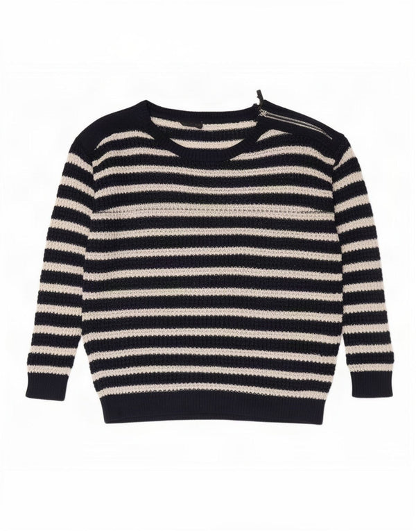 Maglione maglione da donna con scollo a barca Topshop UK 8 piccolo a righe blu navy