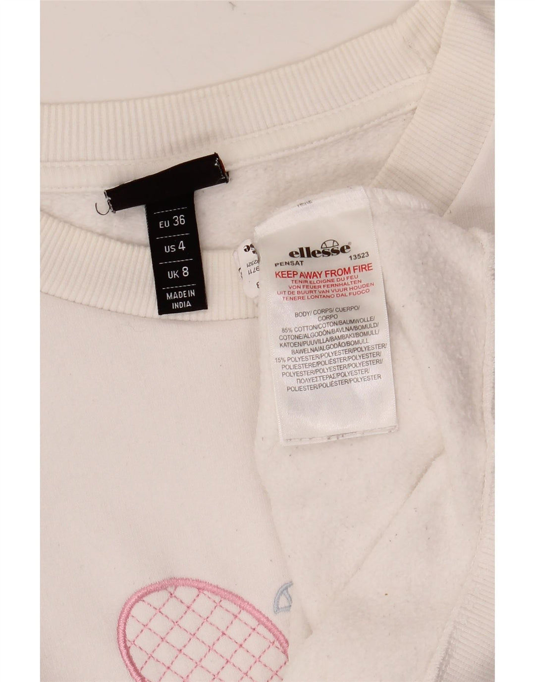 ELLESSE Felpa con grafica oversize da donna UK 8 Small Cotone bianco