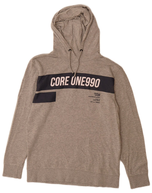 Jack & Jones - Felpa con cappuccio grafica da uomo, grande, in cotone color block grigio