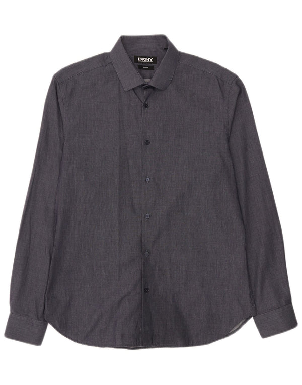 Camicia DKNY da uomo slim fit taglia 16 grande cotone maculato blu navy