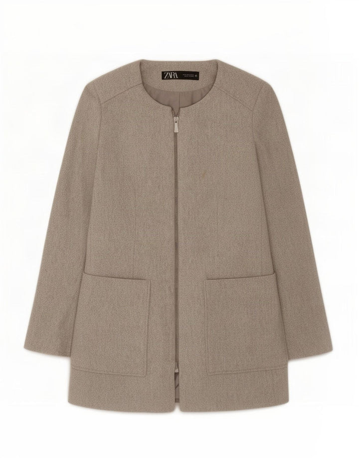 Giacca blazer con zip intera da donna Zara UK 12 Cotone grigio medio