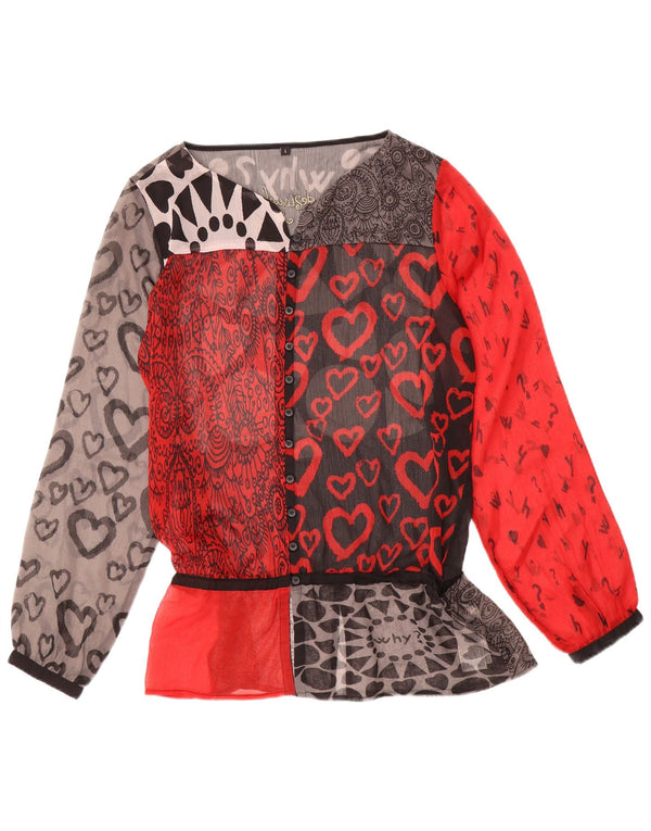 Desigual Donna See Through Camicia Camicetta UK 16 Grande Rosso Geometrico