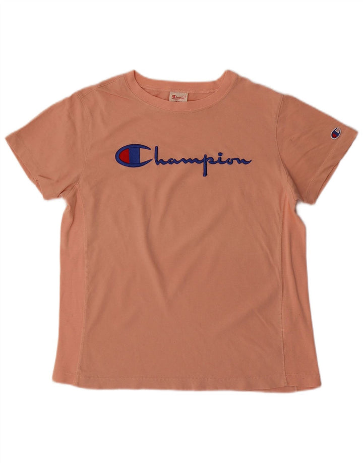 T-shirt grafica da donna vestibilità ampia CHAMPION Top UK 10 piccolo cotone rosa