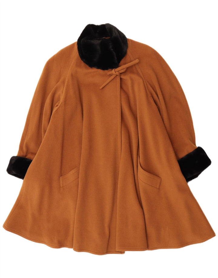 Soprabito vintage da donna oversize con cravatta sul davanti UK 10 piccolo blocco di colore marrone