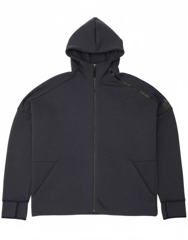 Maglione con cappuccio e zip da uomo Adidas 2XL poliestere blu navy