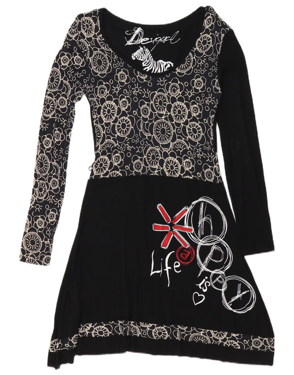 Desigual Abito da donna a linea A con grafica UK 14 Grande cuore geometrico nero