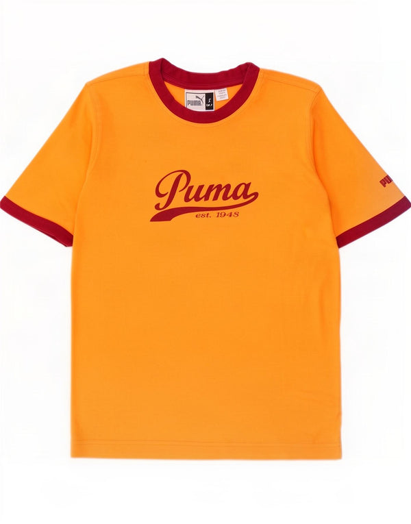 Puma T-shirt grafica da uomo Top Small Arancione Colourblock in cotone