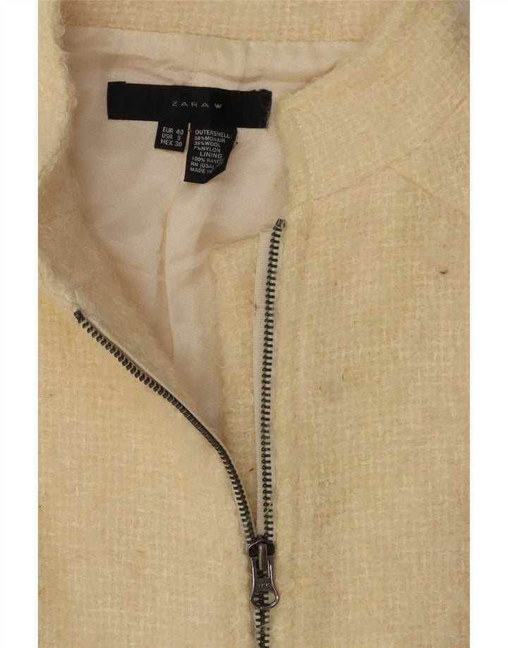 Giacca blazer con zip intera da donna Zara EU 40 lana media bianco sporco