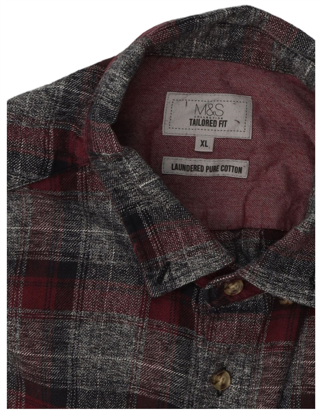 Camicia da uomo in flanella vestibilità sartoriale Marks & Spencer XL in cotone a quadri grigio