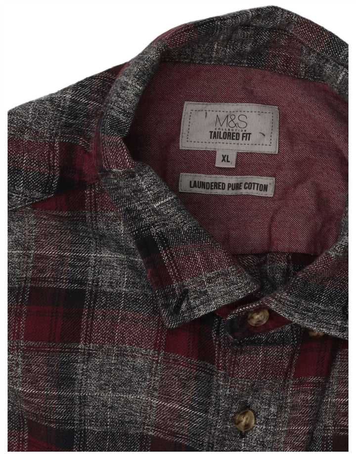 Camicia da uomo in flanella vestibilità sartoriale Marks & Spencer XL in cotone a quadri grigio