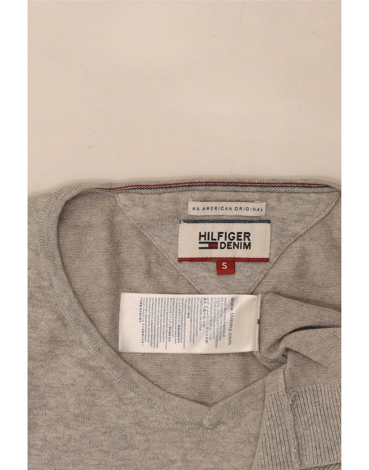 Maglione maglione con scollo a V da uomo Tommy Hilfiger piccolo cotone grigio