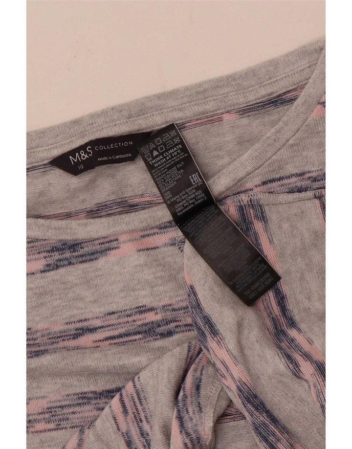 Marks & Spencer Top da donna a maniche lunghe UK 10 Small in viscosa a righe grigie