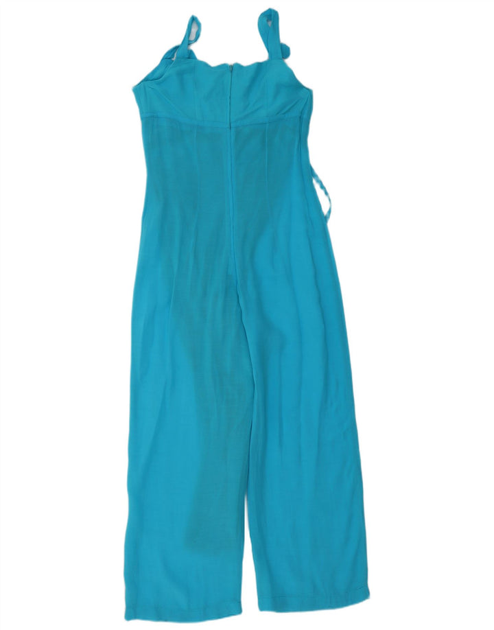 Tuta senza maniche vintage da donna UK 12 Lino blu medio