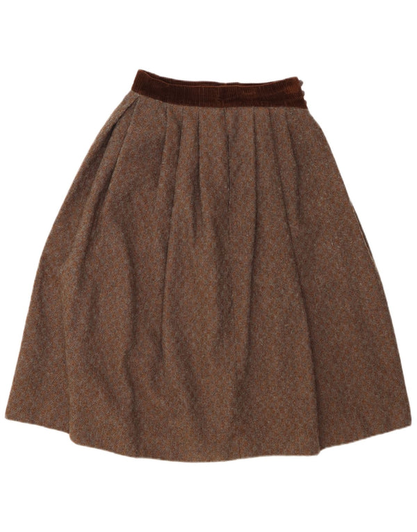 Gonna a trapezio pieghettata a vita alta da donna vintage UK 12 media W26 marrone