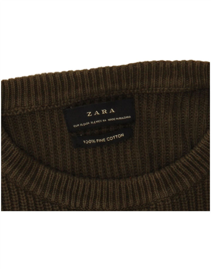 Maglione maglione girocollo da uomo Zara XL in cotone kaki
