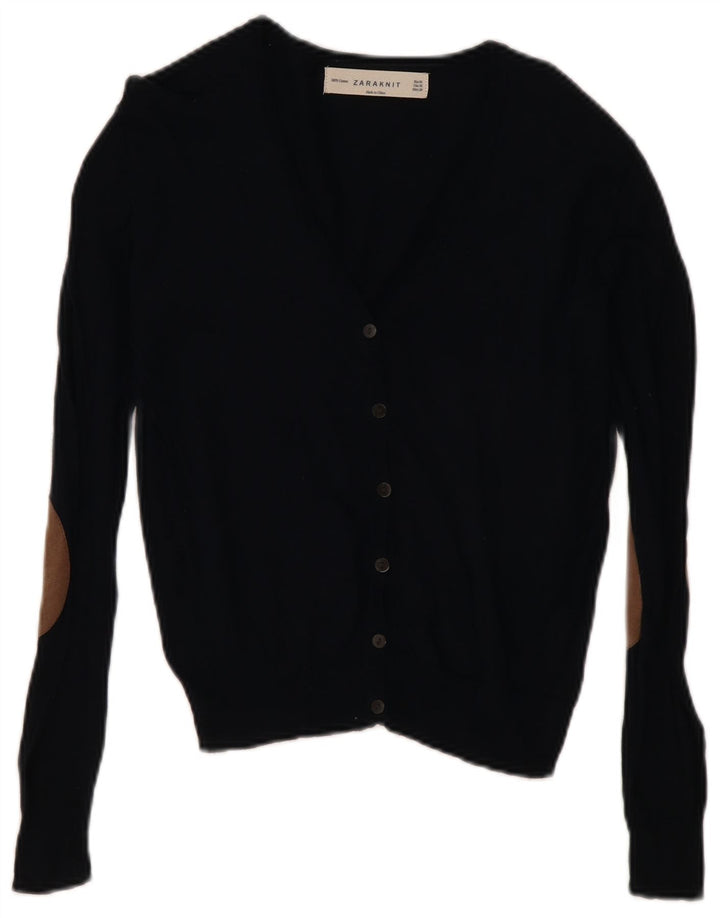 Maglione cardigan da donna Zara UK 12 cotone blu navy medio