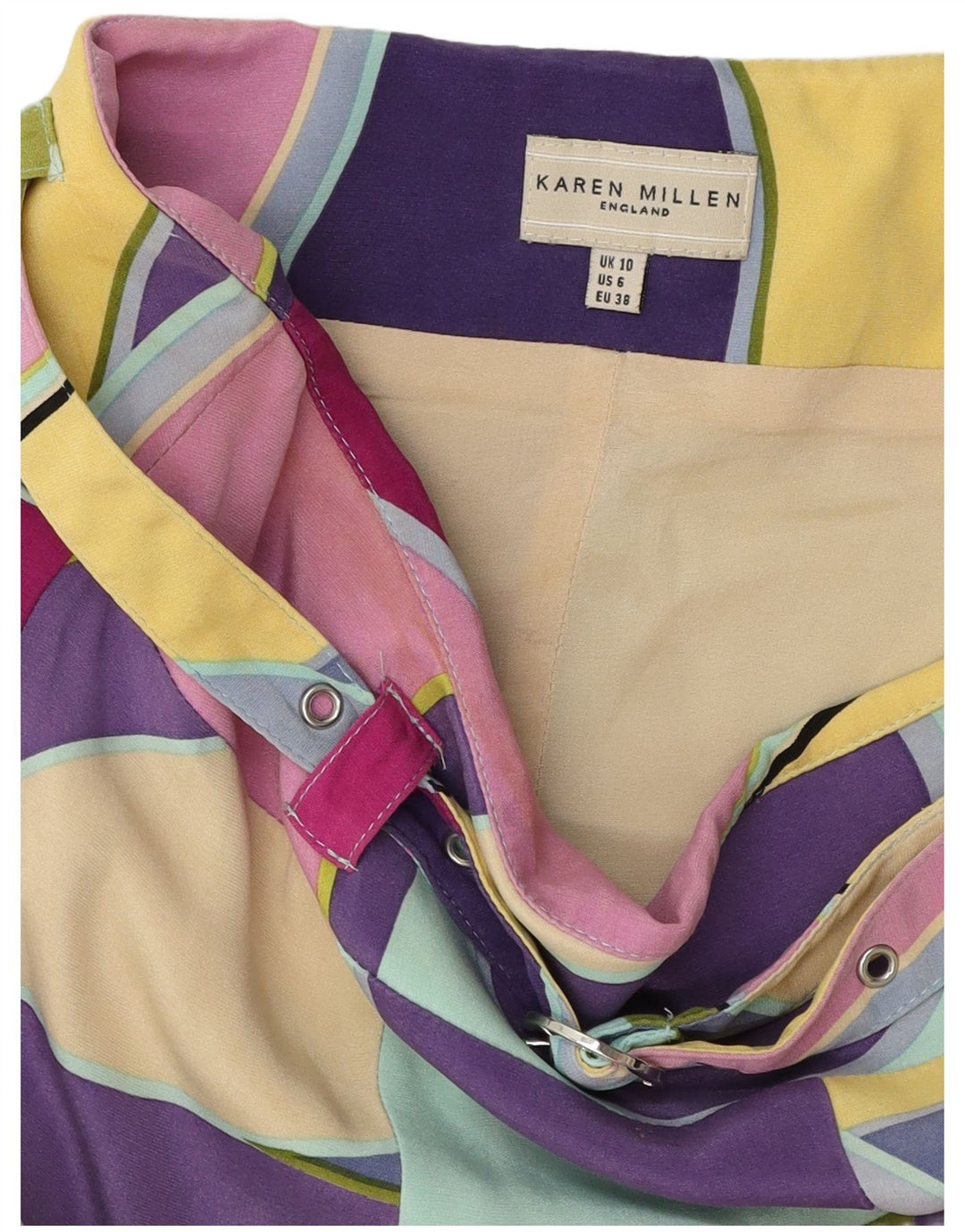 Gonna a trapezio da donna KAREN MILLEN UK 10 piccola W30 multicolore geometrica