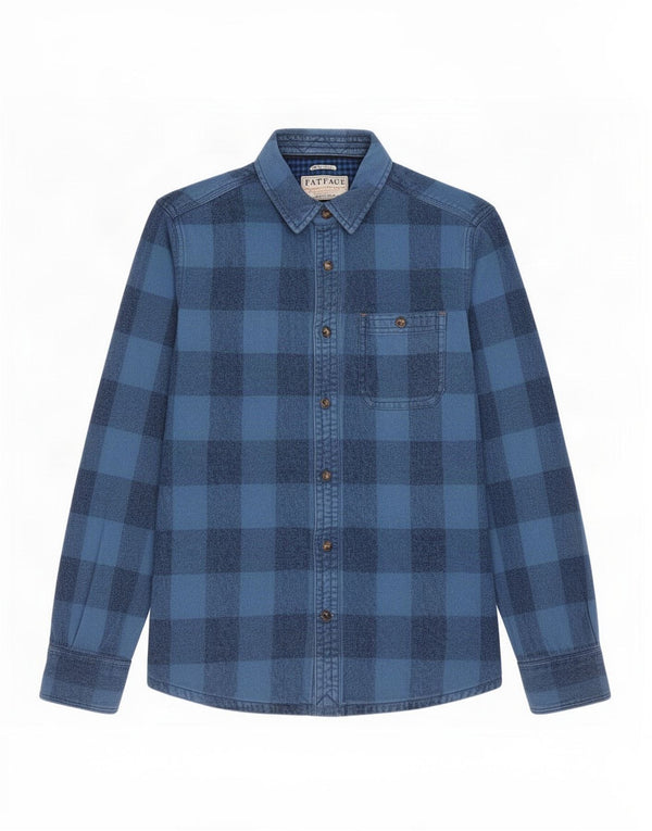 Camicia da uomo in flanella Fat Face in cotone a quadri blu piccolo