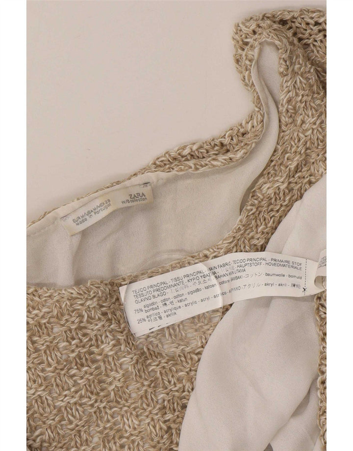 Top Zara da donna, camicetta oversize all'uncinetto, taglia UK 14, color block beige medio
