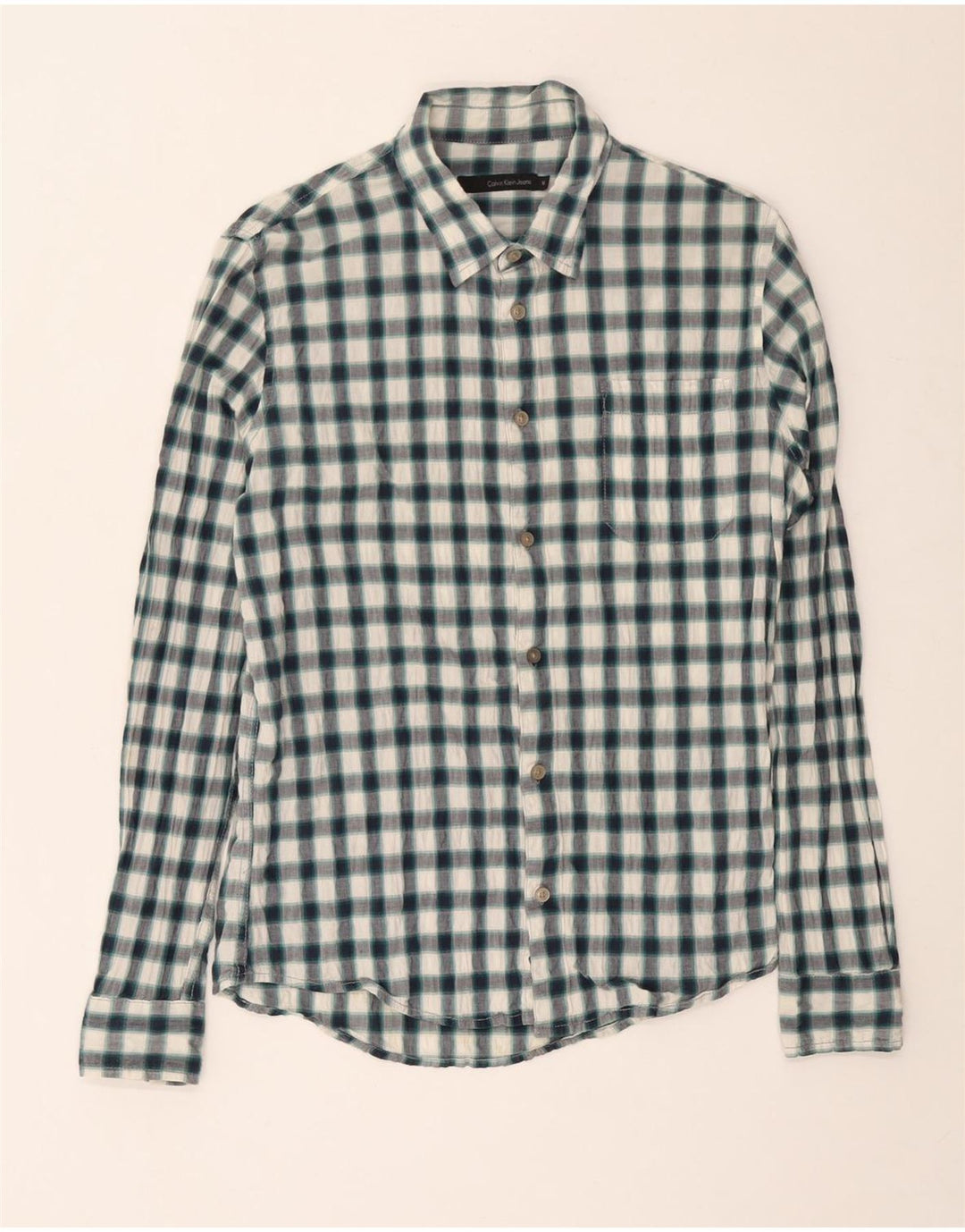 Camicia da uomo Calvin Klein in cotone a quadri verde medio