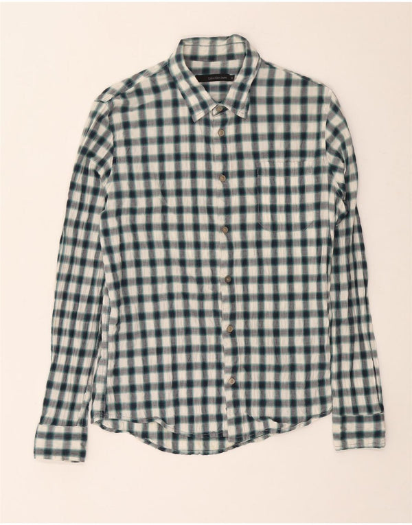 Camicia da uomo Calvin Klein in cotone a quadri verde medio