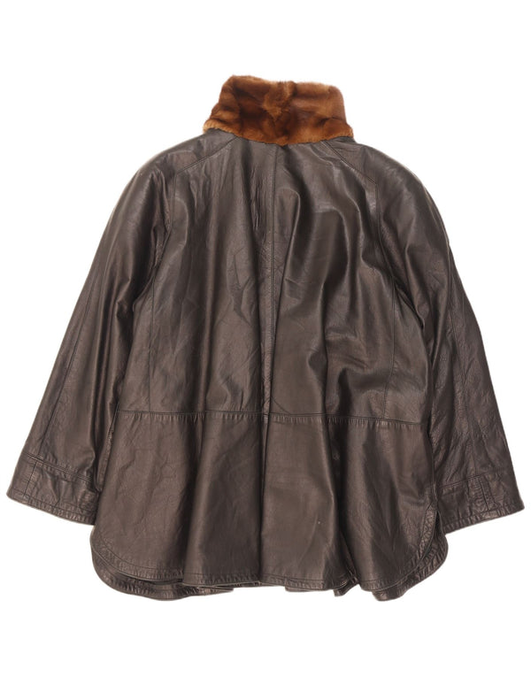 Cappotto oversize in pelle vintage da donna IT 42 medio nero