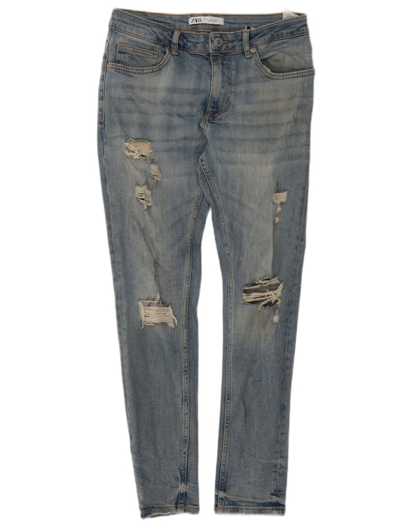 Jeans slim invecchiati da uomo Zara EU 40 medio W31 L29 cotone blu
