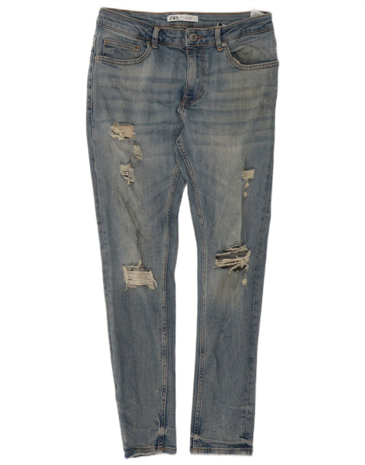 Jeans slim invecchiati da uomo Zara EU 40 medio W31 L29 cotone blu