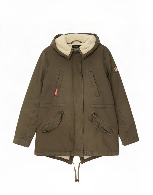 Giacca Parka Sherpa da donna con cappuccio Superdry UK 16 Large in cotone kaki