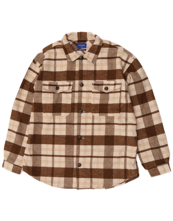Camicia da uomo in flanella Jack & Jones XL poliestere a quadri marrone